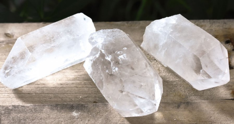 Illuminated Quartz Laid On A Table.